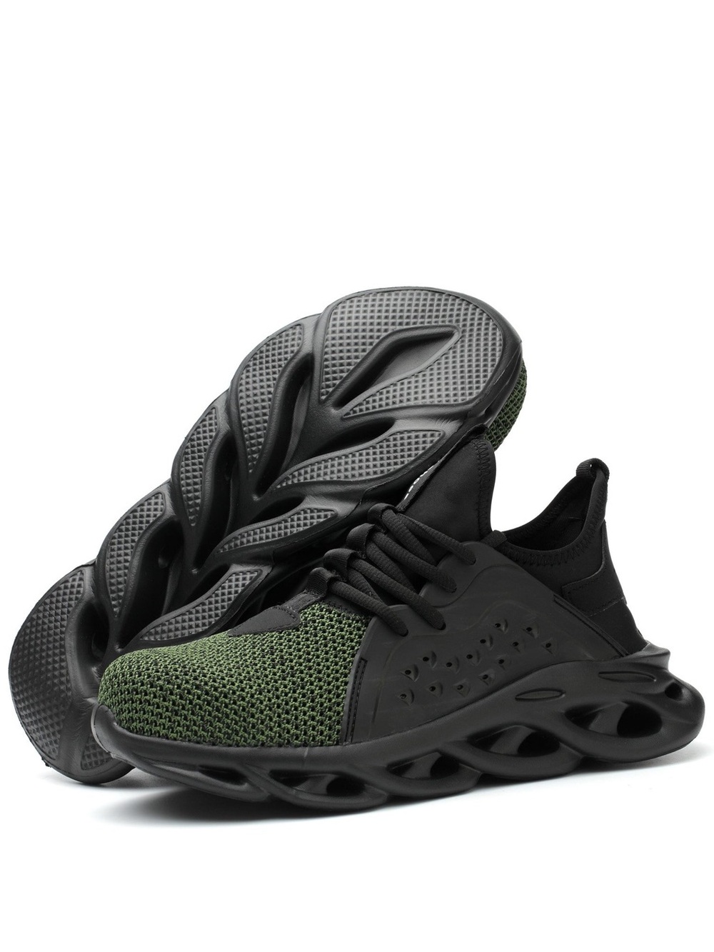 Indestructible hard toes safety shoes Green Knit Athletic Sneakers